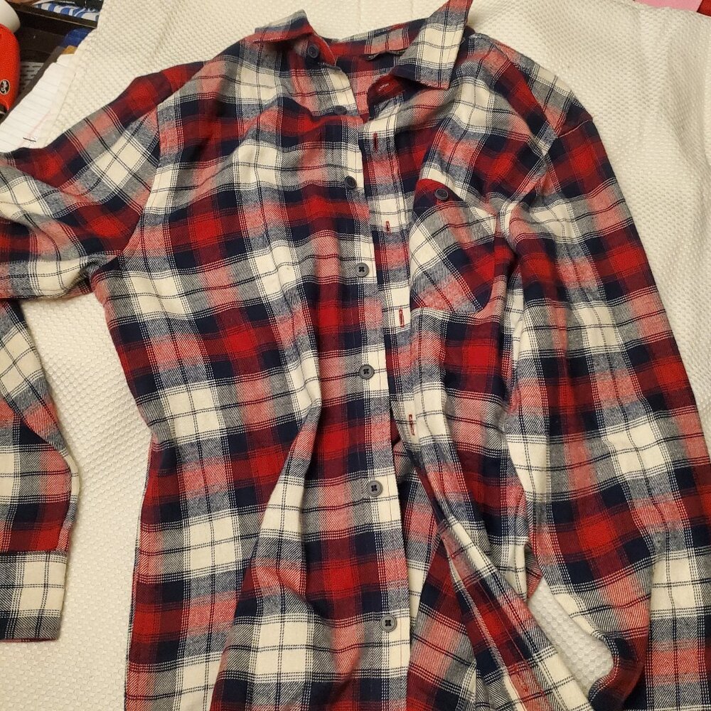 Alpine Design Red Navy Plaid Flannel Shirt Small Button Down